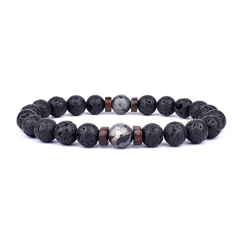 男性と女性のための火山石のブレスレット,木製の溶岩石のジュエリー,8mm,ユニセックス