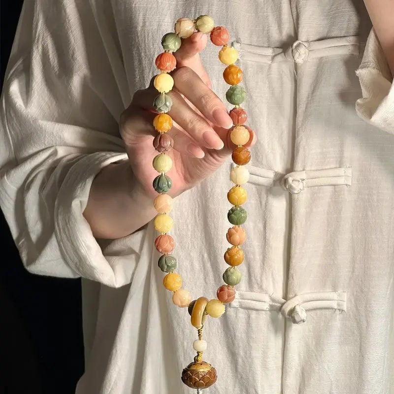 男性と女性のための純粋な天然の蓮のブレスレット,古代のスタイル,手作り,タッセル,絶妙な,ビーズ,幸運の富,手のひも