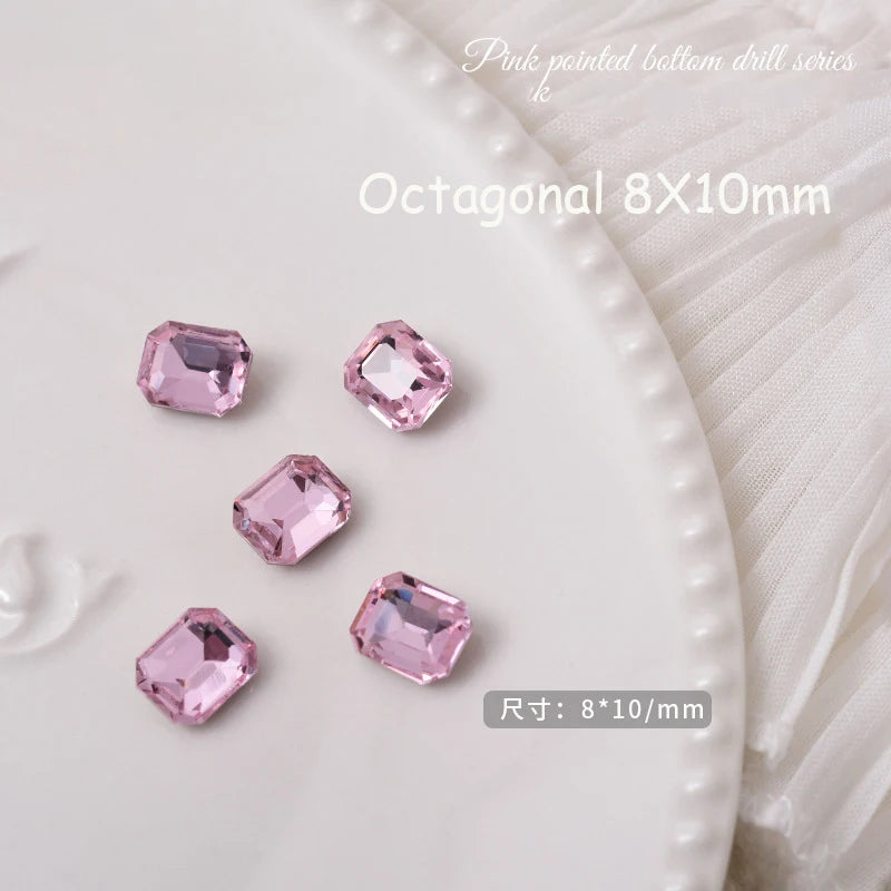 ネイルアート用3D装飾ライトブルー,高品質,ガラス,ラインストーン,マルチシェイプ,8x10mm,ハート型,マニキュアアクセサリー,10個