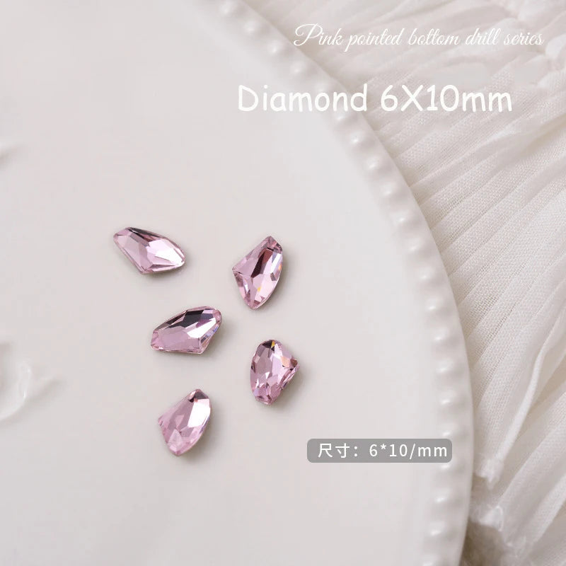 ネイルアート用3D装飾ライトブルー,高品質,ガラス,ラインストーン,マルチシェイプ,8x10mm,ハート型,マニキュアアクセサリー,10個