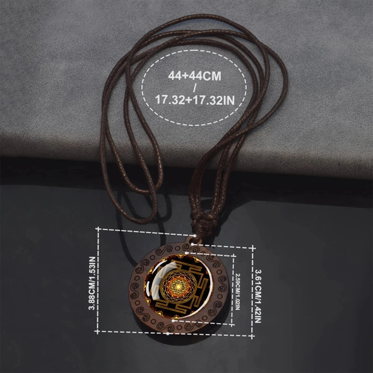Sri yantra mandalaガラスネックレスウッドペンダントbuddjustom Geometricジュエリースピリチュアルヨガギフト