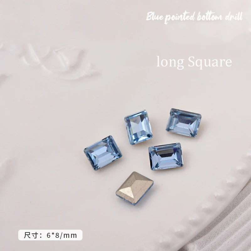 ネイルアート用3D装飾ライトブルー,高品質,ガラス,ラインストーン,マルチシェイプ,8x10mm,ハート型,マニキュアアクセサリー,10個