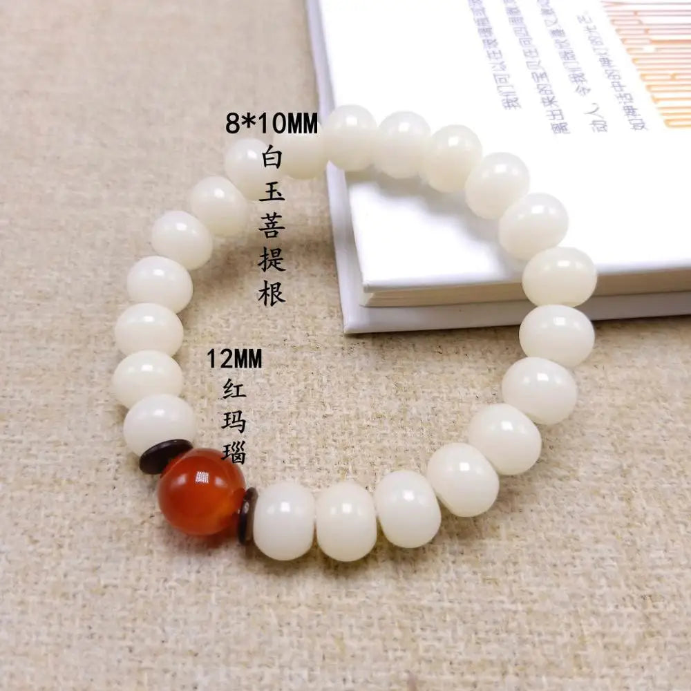 ボデの根の形をした白い天然真珠のブレスレット,蓮の花108,癒し