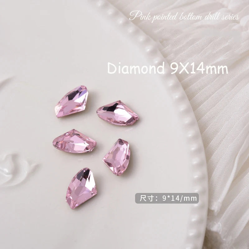 ネイルアート用3D装飾ライトブルー,高品質,ガラス,ラインストーン,マルチシェイプ,8x10mm,ハート型,マニキュアアクセサリー,10個